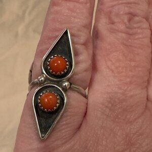 Coral and Sterling Silver Ring